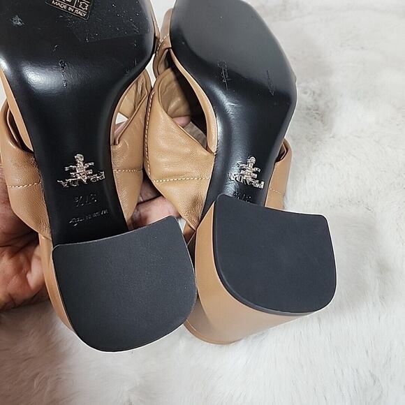 Prada - Cross Strap Leather Backless Sandal Slide Heel Pump Brown Size 7.5 - Picture 10 of 12